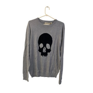 Brave Soul Gray Black Skull Crewneck Sweater Mens Pullover Long Sleeve NWT